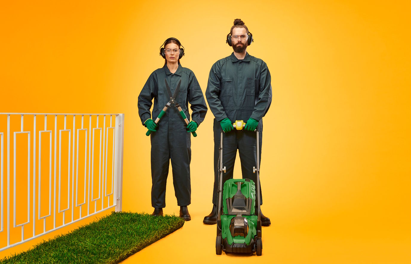 grass, lawn, glove, headphones, adult, male, man, person, shoe, device